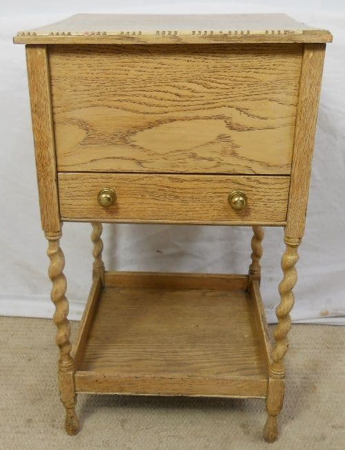 SOLD - Light Oak Barley Twist Leg Sewing Box