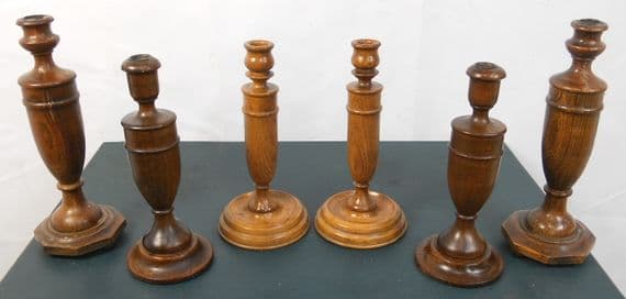 SOLD - Three Pairs Wooden Candlesticks
