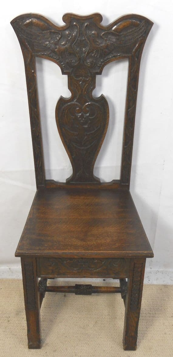 SOLD - Victorian Heavily Carved Dark Oak Hall Chair