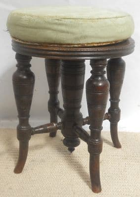 Victorian Circular Top Adjustable Height Mahogany Piano Stool