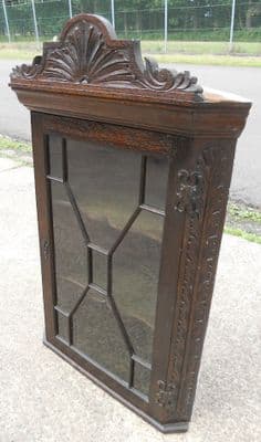 Victorian Dark Carved Oak Hanging Corner Cupboard
