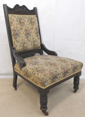 Victorian Ebonized Frame Upholstered Nursing Chair