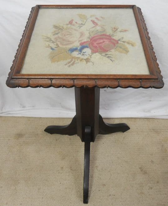 Victorian Needlework Top Walnut Pedestal Occasional Table