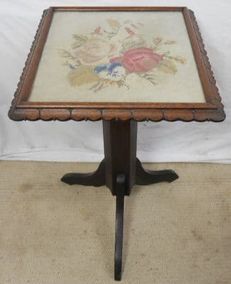 Victorian Needlework Top Walnut Pedestal Occasional Table