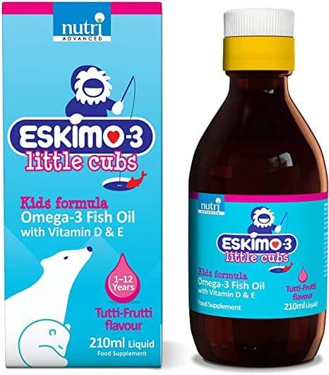 Eskimo Little Cubs Kids Omega 3 Fish Oil with Vitamin D & E - Tutti Fruitti Flavour 210ml