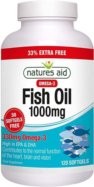Natures Aid Fish Oil 1000mg | Omega 3 (180mg Epa & 120mg Dha) | 120 Softgels for The