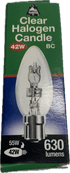 4 x 42w BC Candle Lamp Clear Halogen BC Bayonet Cap 35mm