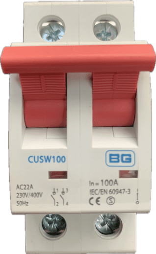 BG CUSW100 100A DP Main Switch Disconnector for BG Consumer Units AC22 IEC/EN 60947-3