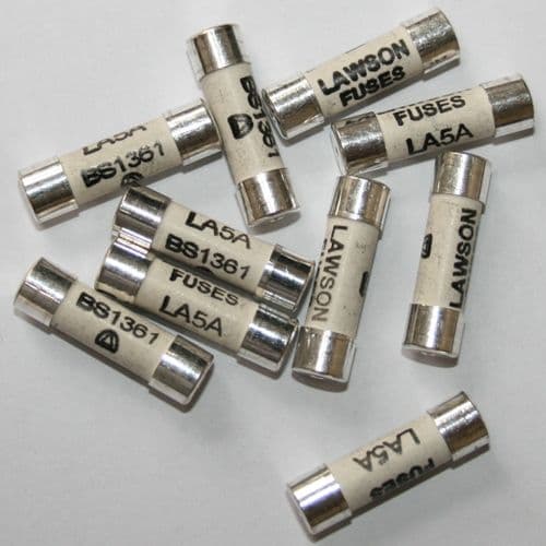 Bulk Pack 10 x 5 AMP Consumer Unit or FuseBox Fuses BS1361 C55 LA5
