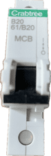 Crabtree Starbreaker MCB 20A Type B 61/B20 BSEN 60898 6kA Push Fit Busbar System Circuit Breaker
