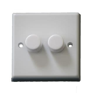 Dimmer Switch 2 Gang 2 Way Rotary Control 400w 400VA Push ON/OFF White