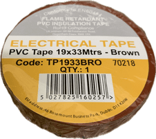 Electrical Insulation Tape Brown PVC  33m Flame Retardant Roll 19mm x 33 Metre