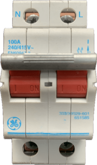 GE 100A DP Main Switch 333/39029-601 651585 Double Pole Switch Disconnector for GE Consumer Units