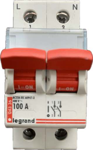 Legrand 043 36 100A DP Main Switch Disconnector AC22 for Legrand Consumer Units