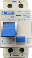 Proteus 40amp 30ma Type A RCD 40/2/30  BS EN 61008