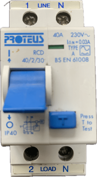 Proteus 40amp 30ma Type A RCD 40/2/30  BS EN 61008