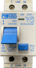 Proteus 63amp 30ma Type A RCD 63/2/30  BS EN 61008