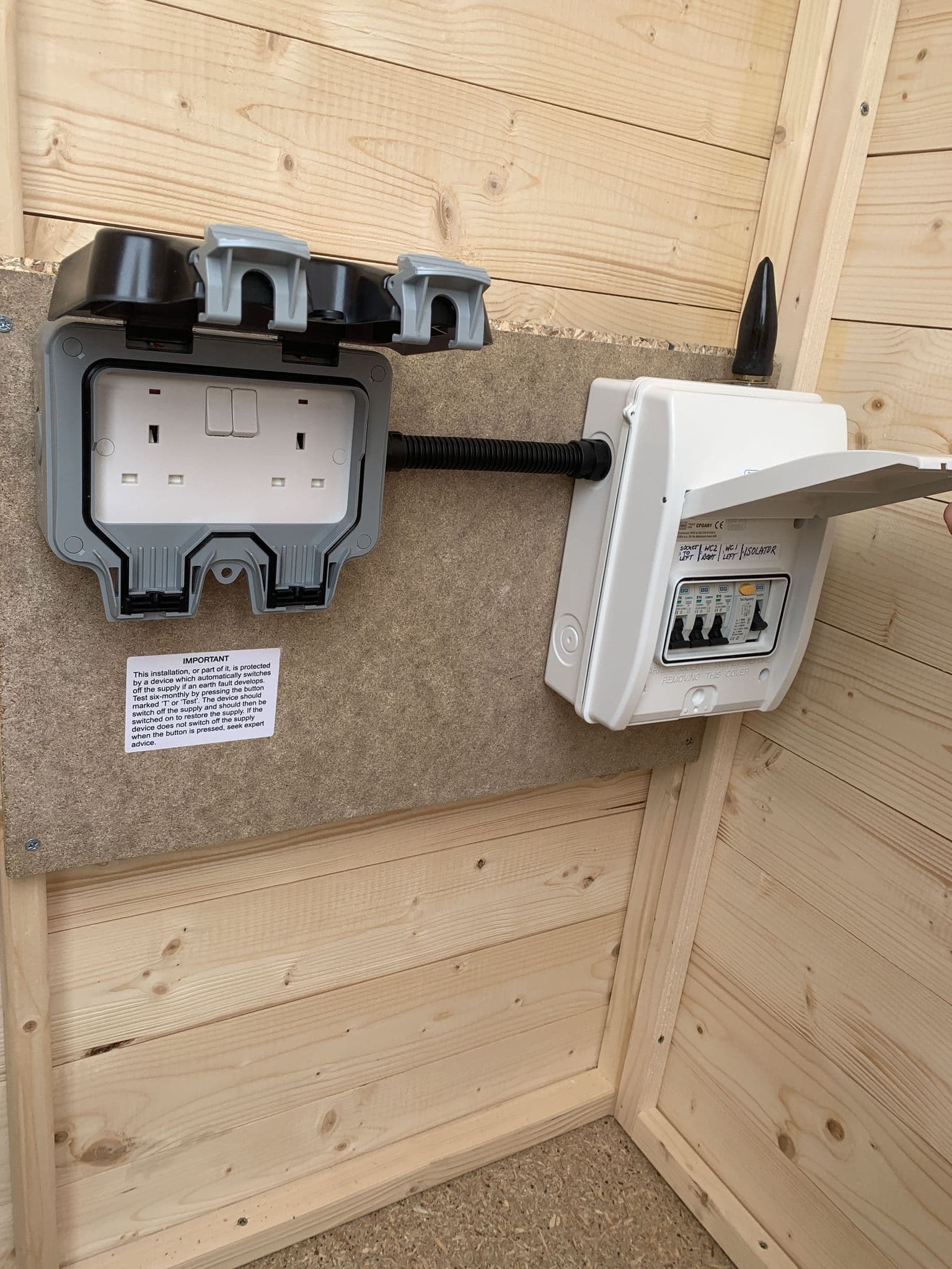 Outshouse Consumer Unit and Weather Resistant Socket (Installed by Hawthorn Electrics)