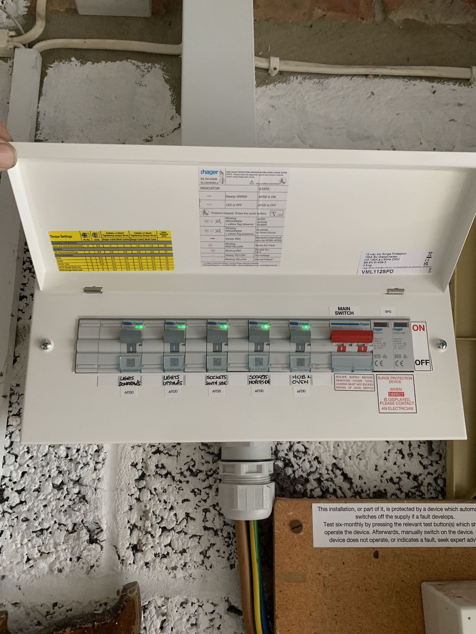 New Hager Metal Consumer Unit with SPD and 30ma RCBO-AFDD's