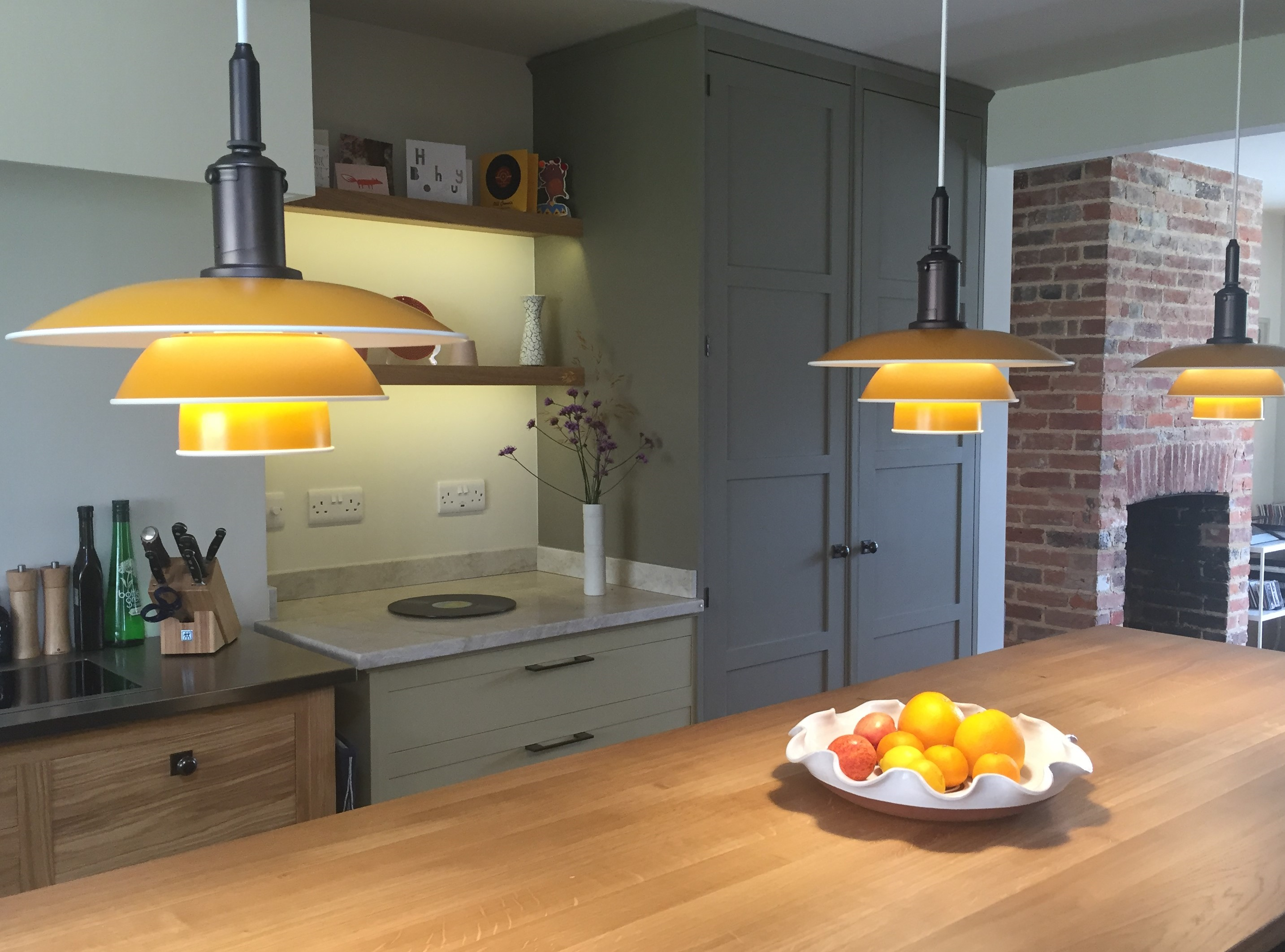Kitchen Island Pendant Lighting and LED Undershef Lighting (Wired and Installed by Hawthorn Electrics)