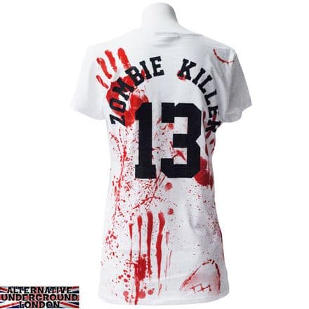 DARKSIDE CLOTHING ZOMBIE KILLER WOMENS T-SHIRT EVIL DEAD FLESH EATERS CREW BLOOD