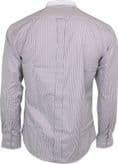 Relco Mens Classic Burgundy & White Pinstripe Long Sleeved Grandad Shirt 50s 60s