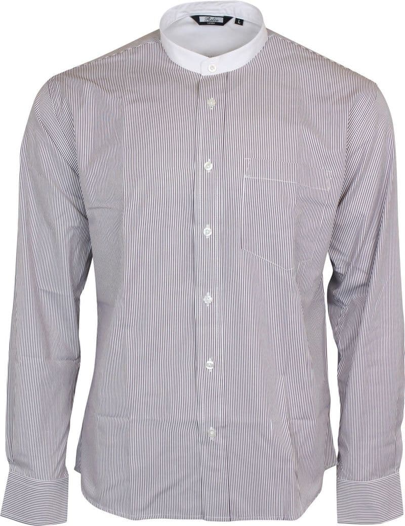 Relco Mens Classic Burgundy & White Pinstripe Long Sleeved Grandad Shirt 50s 60s