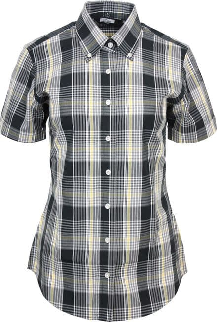 Relco Womens Black Yellow Tartan Check Short Sleeve Button Down Collar Shirt