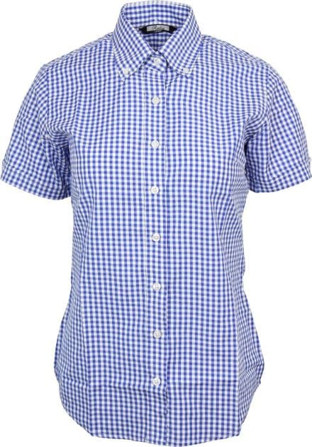 Relco Womens Blue Gingham Short Sleeve Button Down Collar Shirt