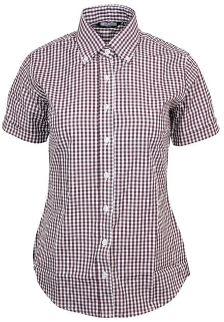 Relco Womens Burgundy Gingham Short Sleeve Button Down Collar Shirt