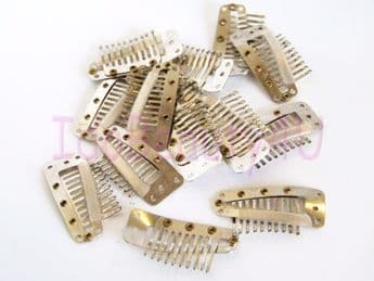 10 x HAIR PIECE CLIP EXTENSIONS SNAP CLIPS EXTRA LARGE SILVER 3.9 CM