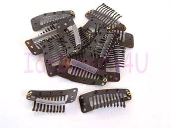 10x HAIR PIECE CLIP EXTENSIONS SNAP CLIPS EXTRA LARGE DARK BROWN 3.9 cm