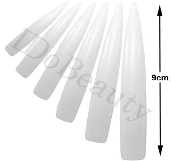 12 WHITE EXTRA LONG COMPETITION POINT STILETTO SALON FALSE NAIL TIPS 9CM