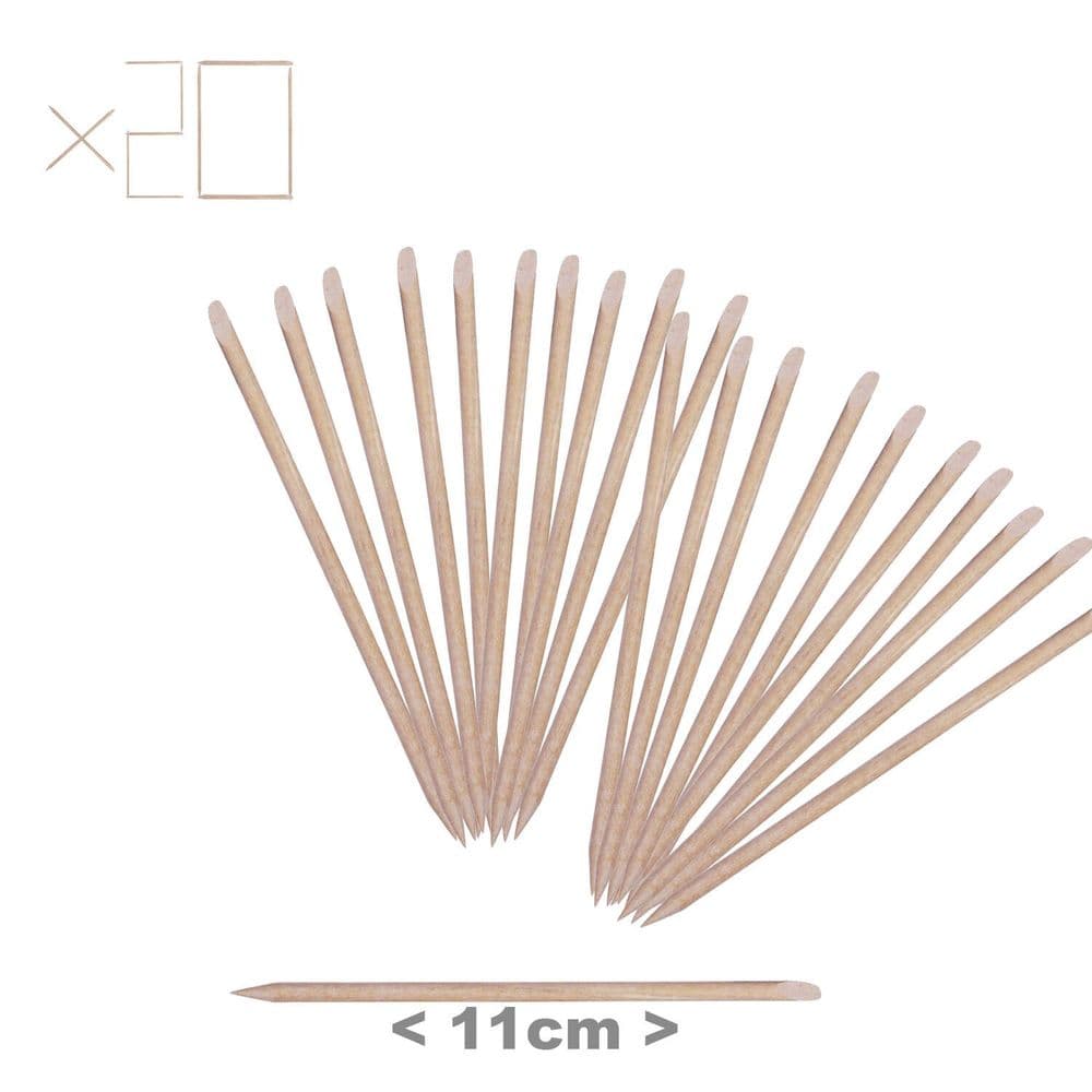 20 x Wood Cuticle Pusher Stick Manicure Hoof Nail Wooden Orange Sticks