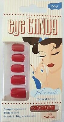 EYE CANDY 24 FULL COVER FALSE FAKE NAIL TIP RED NATURAL LENGTH NAILS TIPS