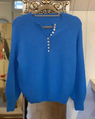 Alpaca Button Jumper - Cornflower Blue