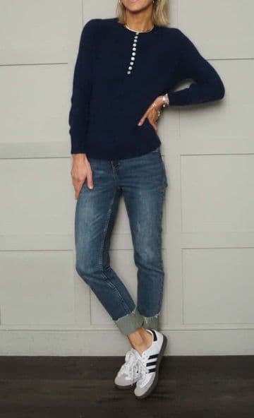 Alpaca Button Jumper - Navy