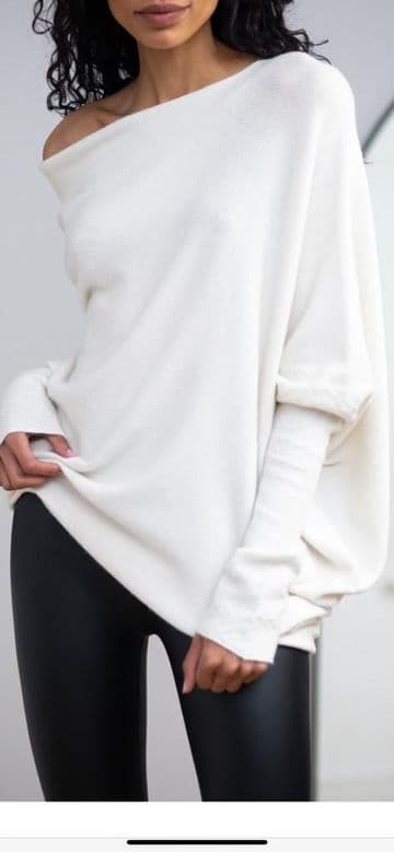 Asymmetric Batwing Jumper - Winter White