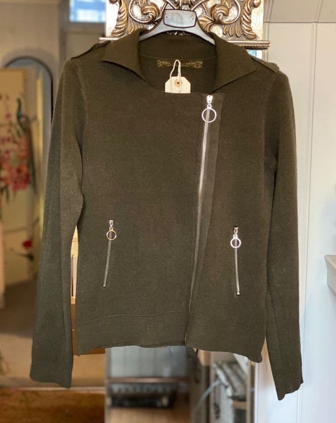 Biker Style Soft Jacket - Olive