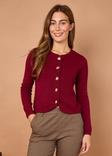Blanket Stitch Gold Button Cardigan - Bordeaux