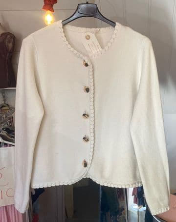 Blanket Stitch Gold Button Cardigan - Cream