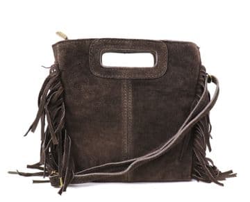 Bohemian Suede Cross Body Bag - Chocolate