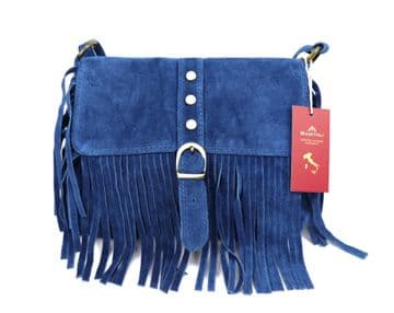 Bohemian Suede Cross Body Bag - Denim Blue