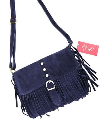 Bohemian Suede Cross Body Bag - Navy