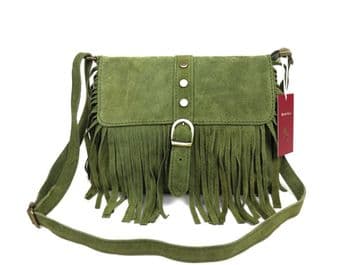 Bohemian Suede Cross Body Bag - Olive