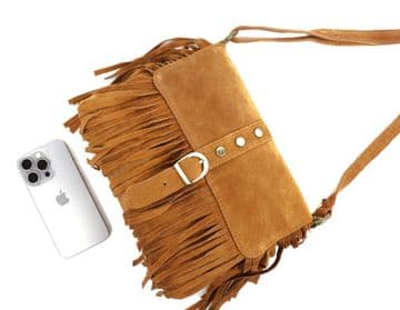 Bohemian Suede Cross Body Bag - Tan