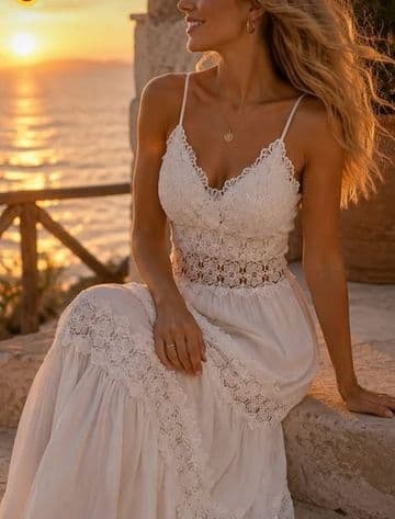 Boho Maxi Dress – White