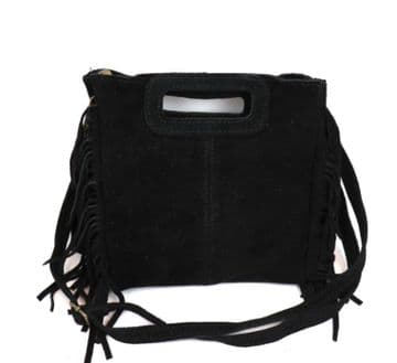 Boho Tassel Suede Bag - Black