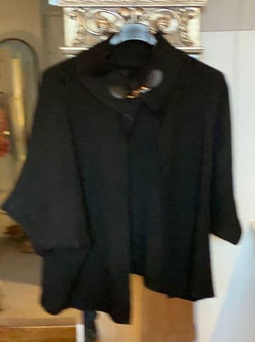 Buckled Neck Knit Poncho Cape - Black