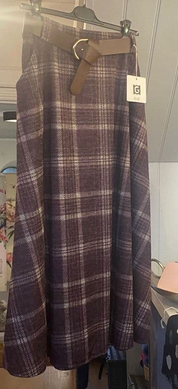 Check 70s Style Skirt - Purple Beige
